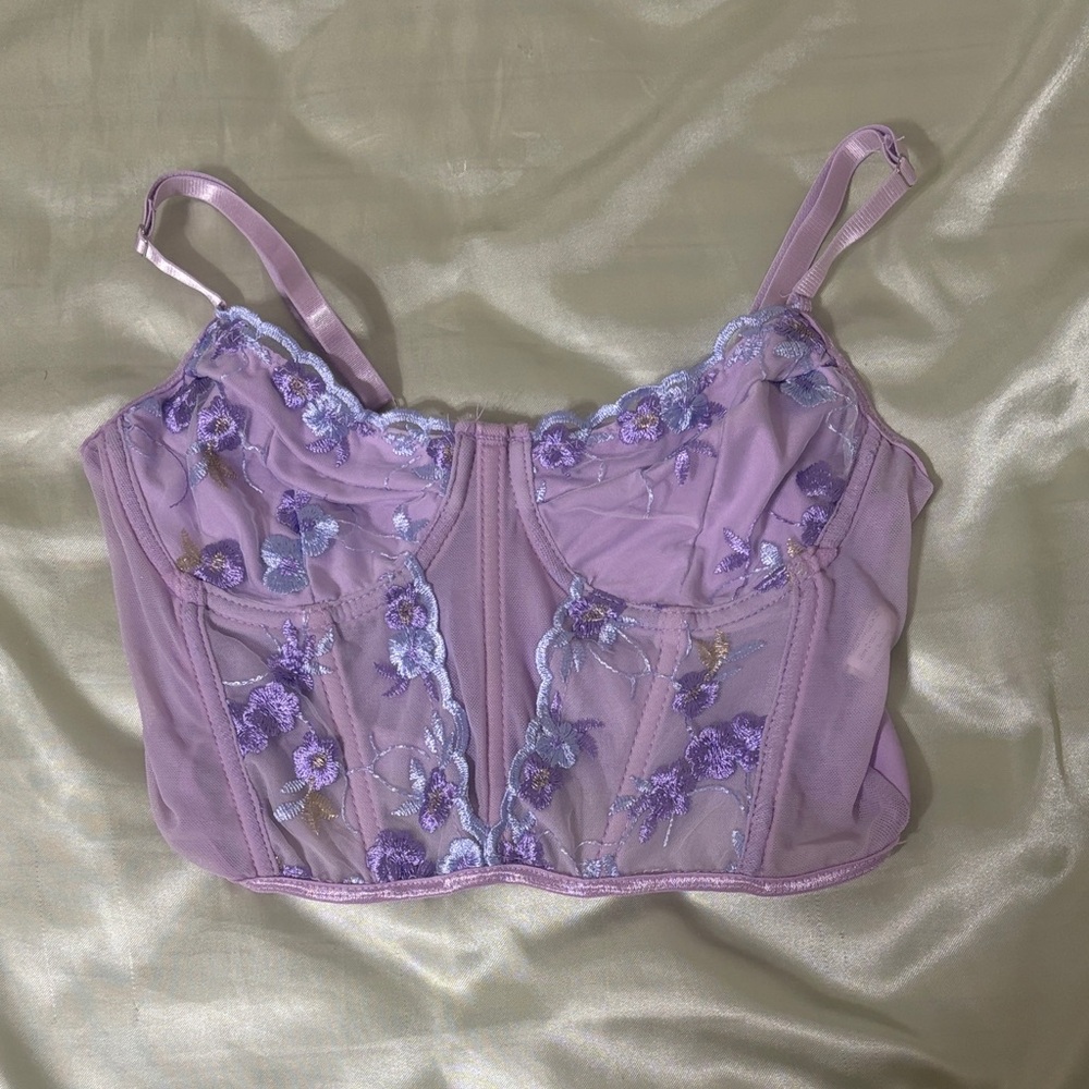 Lavender Floral Embroidered Bustier